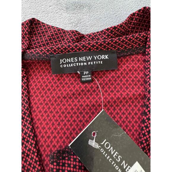 Jones New York Red Vneck Gathered Front Patterned Sleeveless Top Blouse PP - Picture 2 of 9